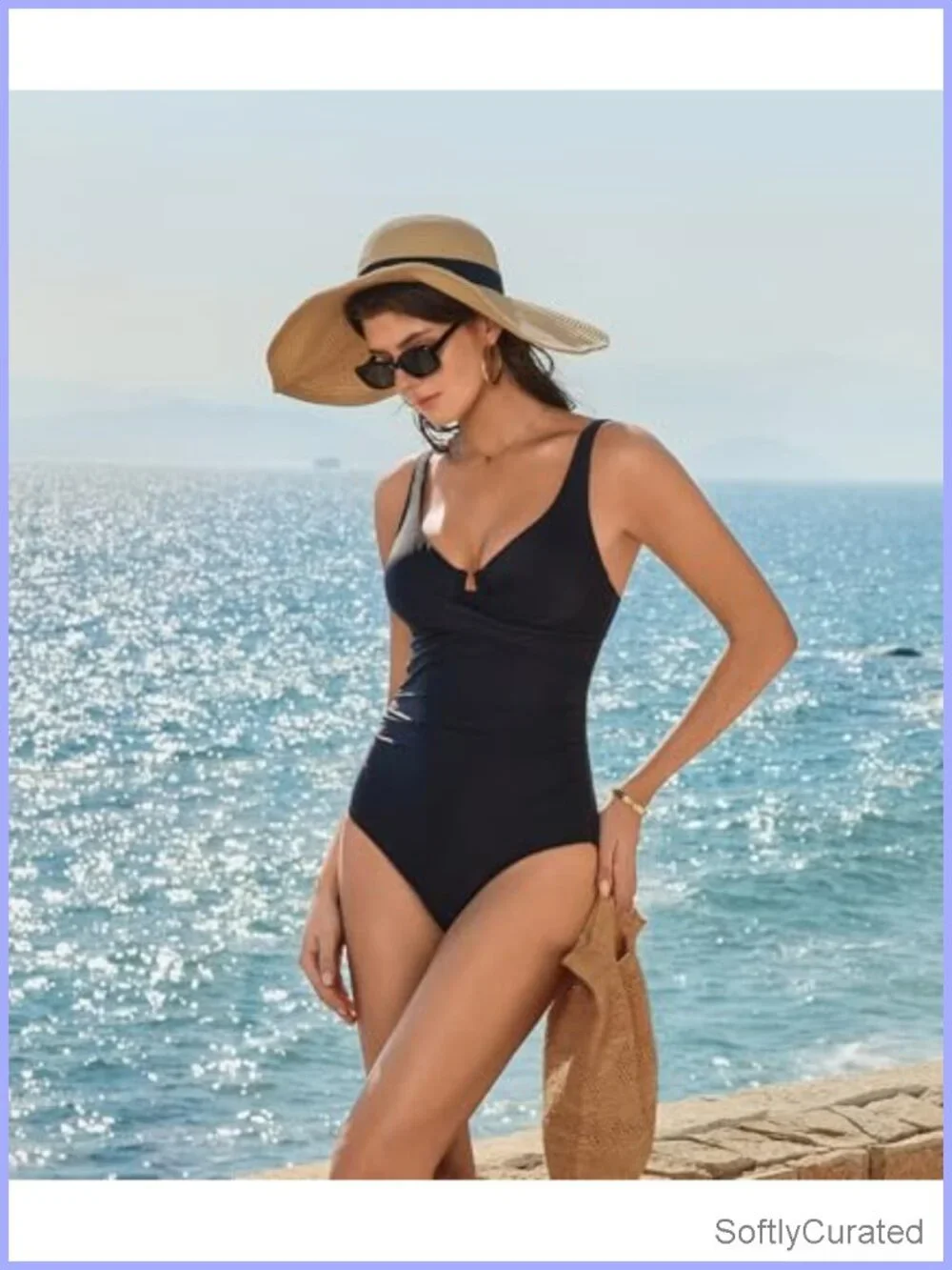 Women Tummy Control One Piece Ruched Underwire Criss Cross Push Up V Neck